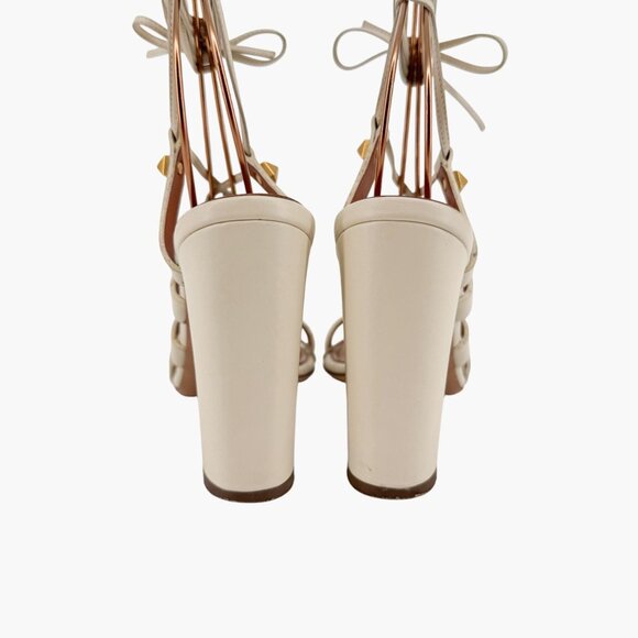 Valentino Garavani Rockstud White Lace Up Gladiator Sandals Heels Size 38 US 8 - Picture 6 of 16
